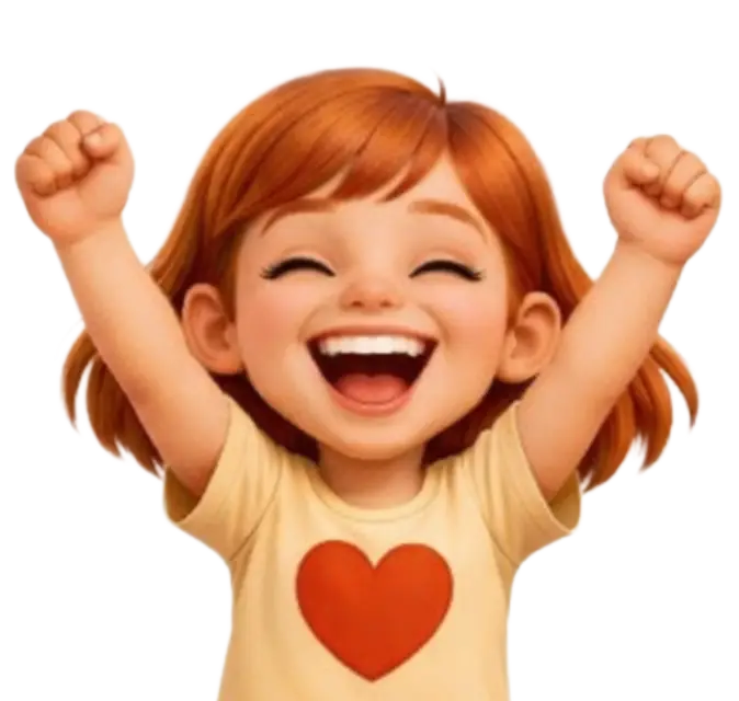 Emi jubelt vor Freude und steht im Präventionsprojekt Stark.miteinander für Emotionen und soziale Kompetenzen bei Kindern.