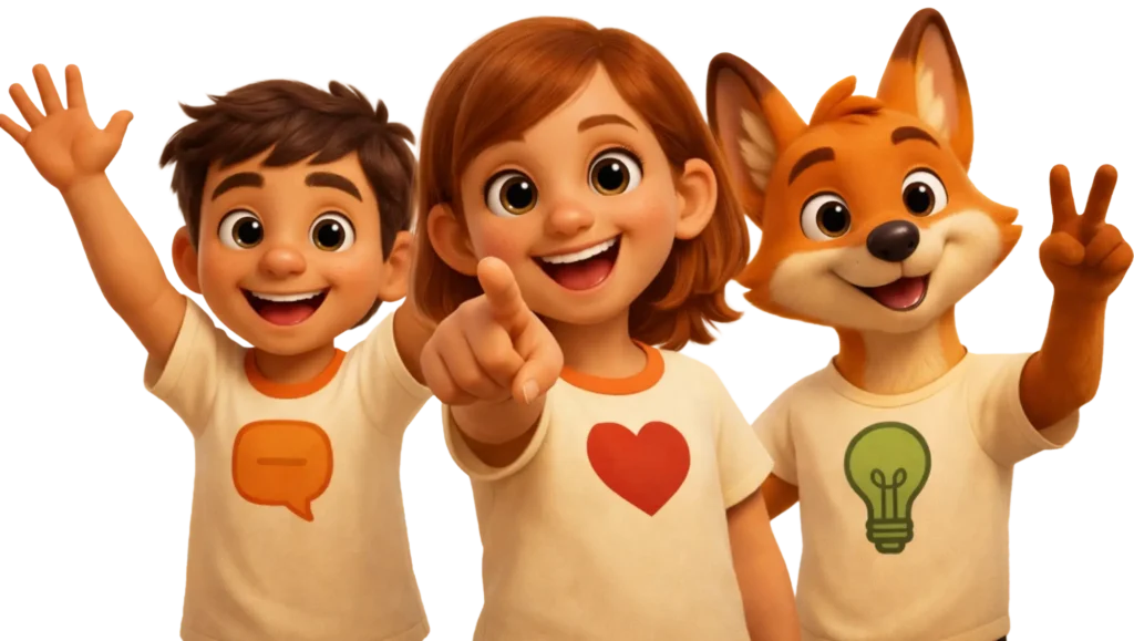 Die Figuren Emi, Koko und Lino aus Stark.miteinander zeigen Kindern spielerisch Gefühle, Kommunikation und Konfliktlösung.