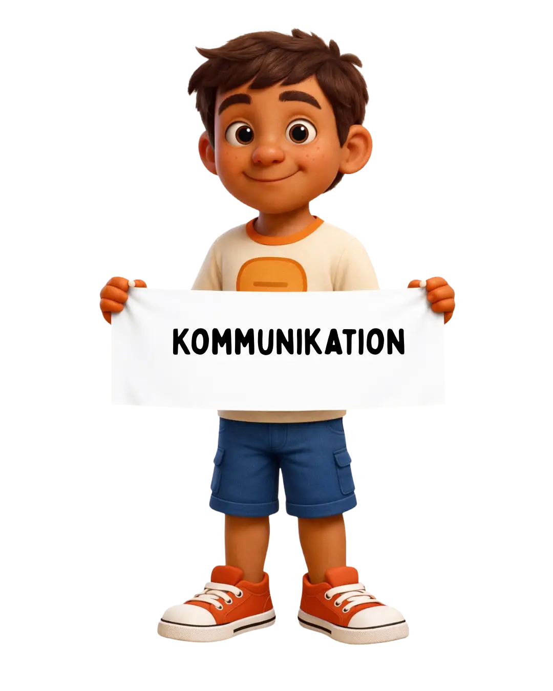 Koko hält ein Schild mit Kommunikation – Figur aus dem Präventionsprojekt Stark.miteinander für respektvolle Kommunikation