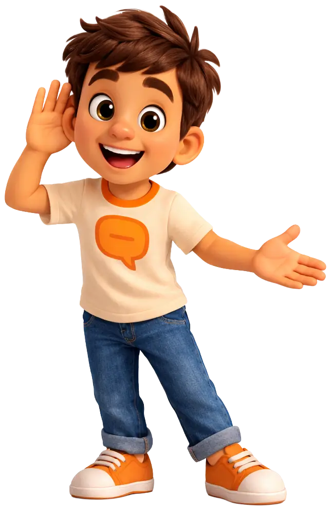 Koko Klartext hört aufmerksam zu und zeigt Kindern im Projekt Stark.miteinander wie wichtig Zuhören für gute Kommunikation ist