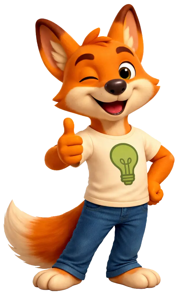 Lino der Lösungsfuchs zeigt Daumen hoch und motiviert Kinder im Projekt Stark.miteinander gemeinsam Lösungen zu finden