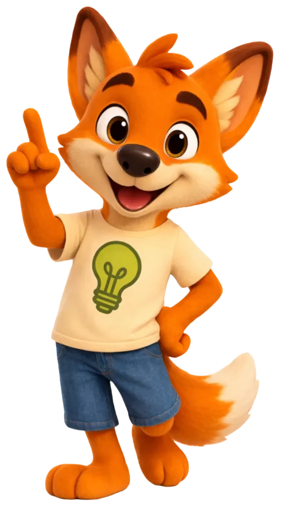 Lino der Lösungsfuchs hat eine Idee und zeigt Kindern im Projekt Stark.miteinander wie man Lösungen für Konflikte finden kann