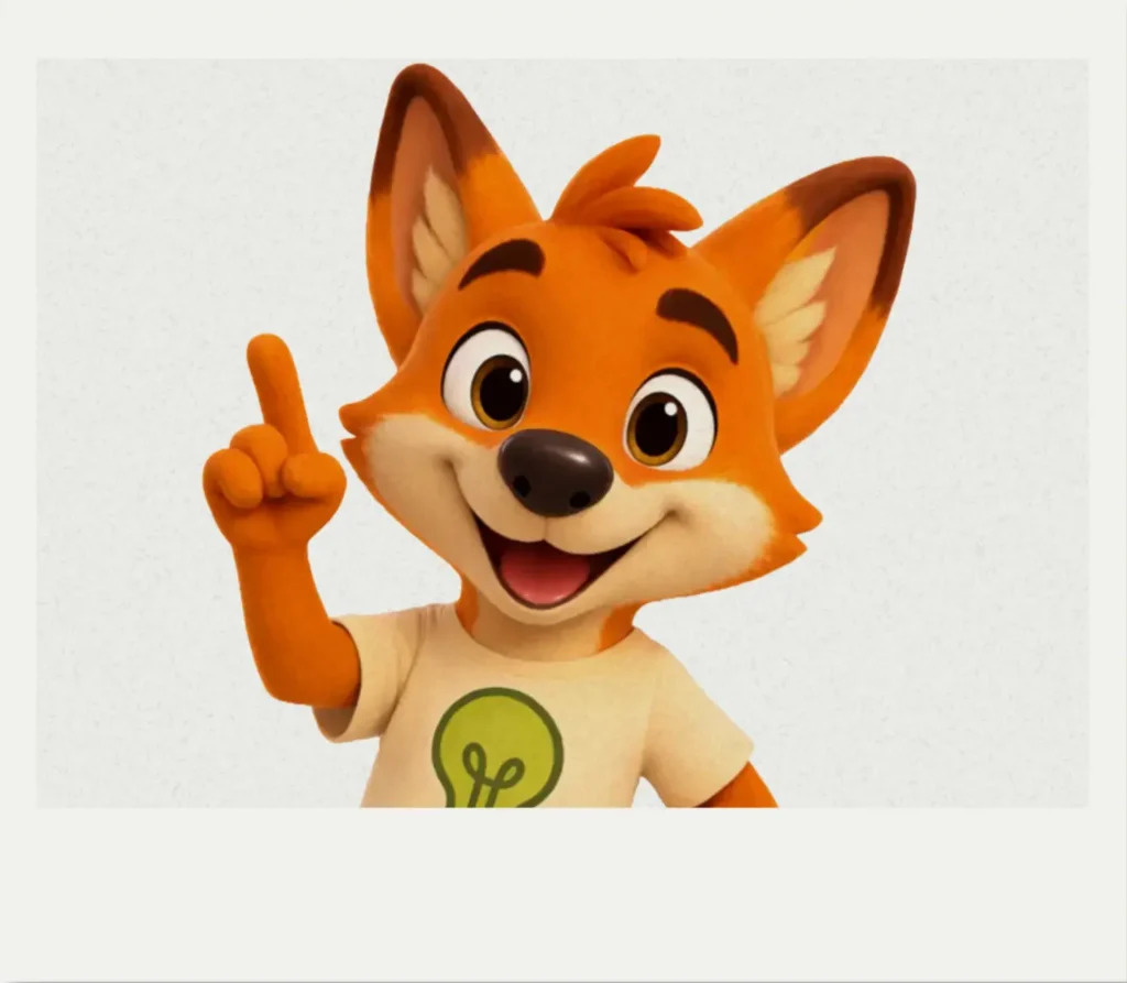 Lino der Lösungsfuchs aus dem Präventionsprojekt „Ich – Du – Wir: Stark zusammen“, Figur für Konfliktlösung im Sozialkompetenztraining für Kinder.