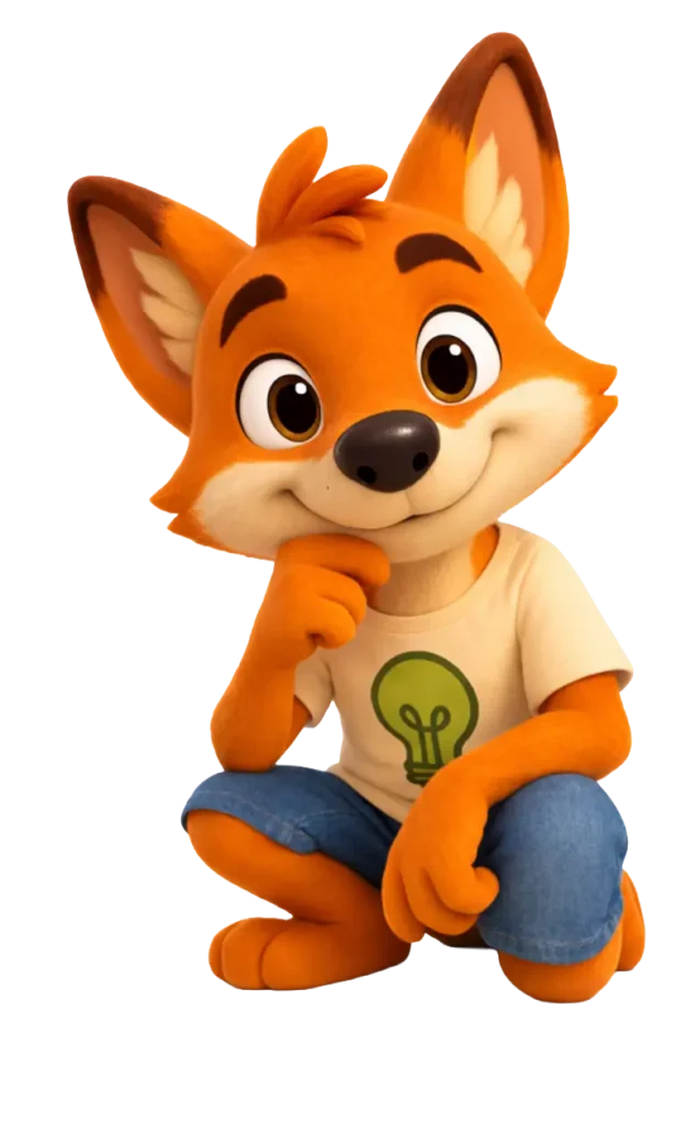 Lino der Lösungsfuchs denkt über eine Lösung nach und unterstützt Kinder im Projekt Stark.miteinander beim Umgang mit Konflikten