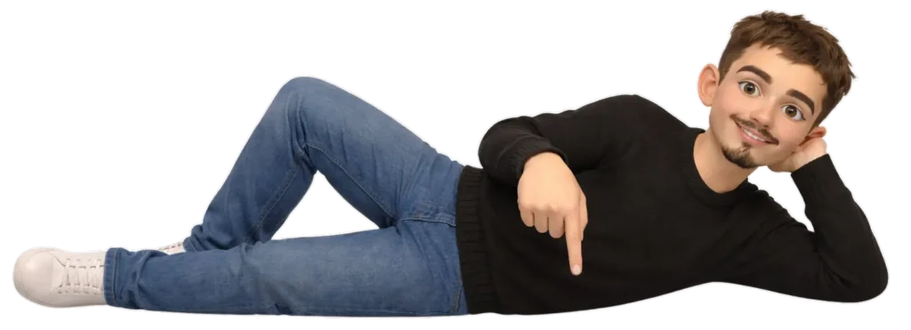 Louis Vittinghoff zeigt nach unten und lädt Schulen ein mehr über das Präventionsprojekt Stark.miteinander und das Sozialkompetenztraining für Kinder zu erfahren